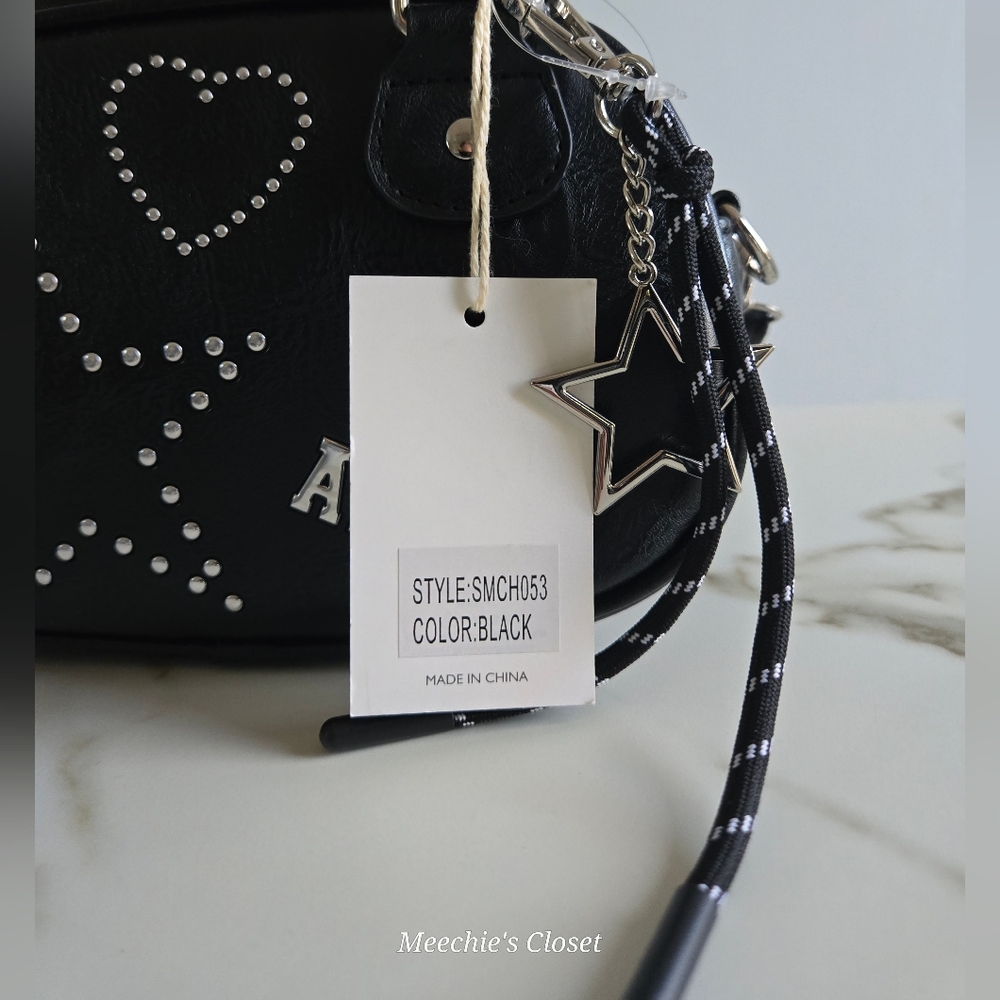 Aeropostale Y2K Studded Bowler Satchel Black Heart Star NWT​ - Picture 2 of 15
